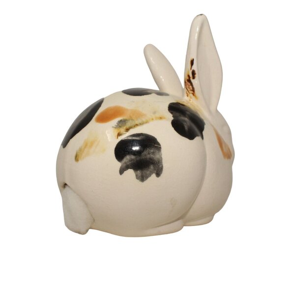 VTG Handmade Pottery Multicolored Rabbit Bunny Rolled Cotton Holder Bathroom - Picture 8 of 10